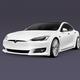 Tesla Model S white luxury electric car on dark blue background... (thumbnail)