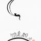 Cat lying on the moon over New York city skyline Japanese Zen style Su... (thumbnail)