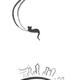 Black cat lying on the moon above New York city sumi-e illustration de... (thumbnail)