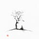 Monk meditating under a sakura tree in moonlight Japanese Zen Sumi-e p... (thumbnail)