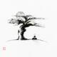 A monk meditating under an old tree in the moonlight Japanese Zen Sumi... (thumbnail)