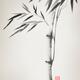 Japanese Zen painting of Bamboo stalk with leaves black ink on vintage... (thumbnail)