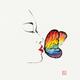 Conceptual painting of an asian woman kissing a rainbow butterfly with... (thumbnail)