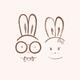 Cute kawaii bunny couple illustration brown on beige... (thumbnail)