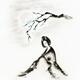 Young geisha sitting under a sakura tree in the light of the full moon... (thumbnail)