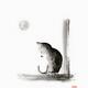 Cute little kitten sitting on the window in the light of the full moon... (thumbnail)