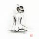Sumi-e painting of the back of a naked Japanese woman sitting dreamily... (thumbnail)
