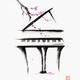 Grand piano minimalistic abstract ink painting with a branch of bloomi... (thumbnail)