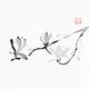 Magnolia branch with three flowers elegant Japanese Zen Sumi-e paintin... (thumbnail)
