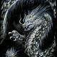 Artistic illustration of an asian fire dragon grey on black with blue... (thumbnail)