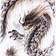 Sumi-e ink painting closeup of an asian fire dragon black and white wi... (thumbnail)