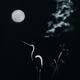 Artistic dark sumi-e landscape artwork of a heron in a pond under the... (thumbnail)
