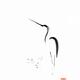 Zen sumi-e painting of a graceful tall heron and young bamboo... (thumbnail)