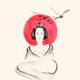 Sensual half-naked geisha under sakura and red rising sun sumi-e paint... (thumbnail)