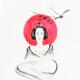 Sensual half-naked geisha lying under sakura and red rising sun sumi-e... (thumbnail)
