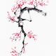 Sumi-e ink painting of a bright cherry blossom branch with many pink f... (thumbnail)
