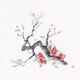 Cherry blossom branch sumi-e ink painting with bright pink flowers... (thumbnail)