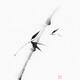 Delicate sumi-e black ink painting of a bamboo branch with leaves... (thumbnail)