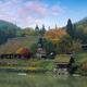 Historic Japanese Gassho house with thatched roof and water mill on a... (thumbnail)