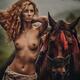Topless young woman posing beside a brown horse Fine art nude portrait... (thumbnail)