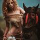Fine art portrait of a young blond tribal woman posing with a brown ho... (thumbnail)