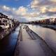Walkway along Kamo-gawa Kamo River in Kyoto in a sunset scenery... (thumbnail)