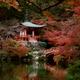Autumn scenery of Bentendo Hall with a bridge over a pond at Daigo-ji... (thumbnail)