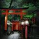 Senbon torii path of Torii gates lit with lanterns at the top of Fushi... (thumbnail)