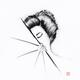 Abstract portrait of a geisha hiding her face behind a hand fan
