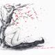 Artistic sumi-e nude portrait of a young girl under a blossoming sakur... (thumbnail)