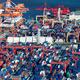 Osaka sea port at Osaka Bay aerial view of containers... (thumbnail)