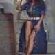 Sexy young woman in unbuttoned denim dress revealing her legs and clea... (thumbnail)
