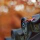 Peaceful closeup of Japanese temple roof tile eaves in autumn scenery... (thumbnail)