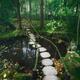 Stepping stones across a pond in a dreamy Japanese Zen garden scenery... (thumbnail)