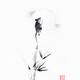 Cute sumi-e painting of a little moon-gazing mouse on bamboo... (thumbnail)
