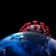 Coronavirus COVID-19 3D illustration of red virus particle casting sha... (thumbnail)
