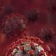 Coronavirus COVID-19 virus particles on dark red background medical 3D... (thumbnail)