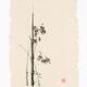 Oriental Zen sumi-e painting of a bamboo with green stalk on vintage n... (thumbnail)