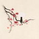 Painting of a black cat sitting on maple tree with red autumn leaves g... (thumbnail)
