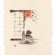 Sumi-e painting of a little kawaii Japanese girl sitting by open shoji... (thumbnail)