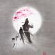 Dreamy Zen painting of asian couple playing music together at night in... (thumbnail)