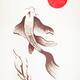 Fine art sumi-e painting of Japanese Koi fish swimming towards the red... (thumbnail)