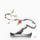 Oriental sumi-e painting of a dreamy Zen bonsai sakura tree with a red... (thumbnail)