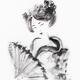 Pretty Geisha with a hand fan Fine art Japanese Ink portrait sumi-e pa... (thumbnail)