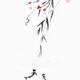 Zen style sumi-e painting of two Koi fish swimming under bamboo and sa... (thumbnail)
