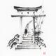 Monk walking up the stairs through a Torii gate minimalist Fine art Ze... (thumbnail)