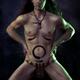 Strong fearless man shamanic warrior fine art portrait with naked painted body expressing creative tantric energy of the universe