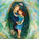 Cute teenage couple romantic artwork. Boy and girl lying in an embrace in a boat with a cat and flowers.