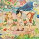 Three cute teenage girls on a bench applying make up and styling hair... (thumbnail)