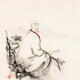Zen sumi-e artwork of an old asian scholar monk meditating with a scro... (thumbnail)